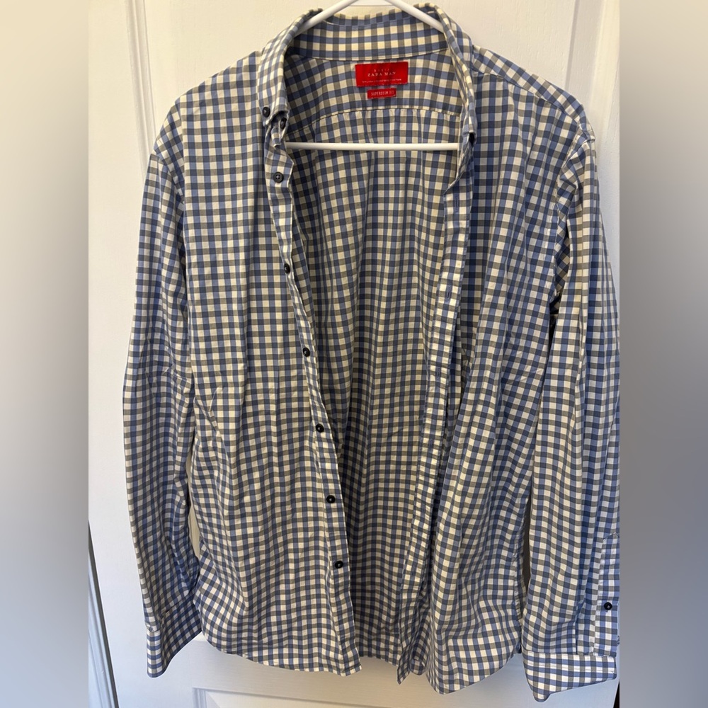 Zara Blue and White Checkered Shirt
